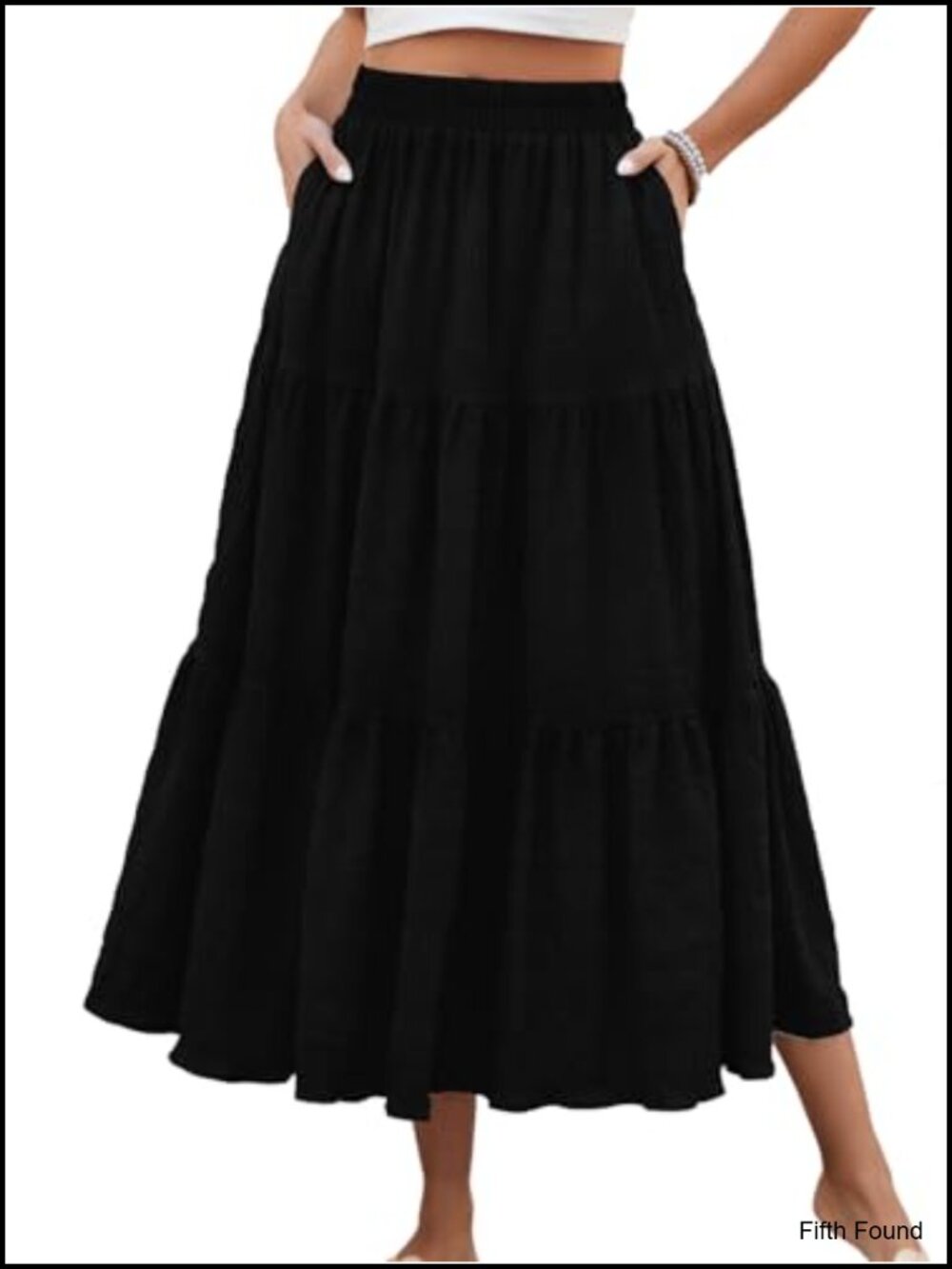 Women's Tiered Smock Maxi Skirt High Waisted A-Line with Pockets
